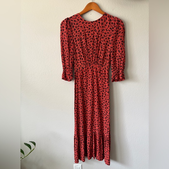 Nobody'S Child Dresses & Skirts - Nobody’s Child Red Floral Maxi Dress with Puff Sleeves Women’s Size 2 Small